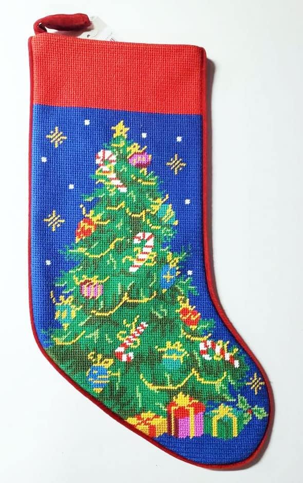 Embroidered Candy Cane Christmas Stocking, 18 x 11, Velveteen Backing