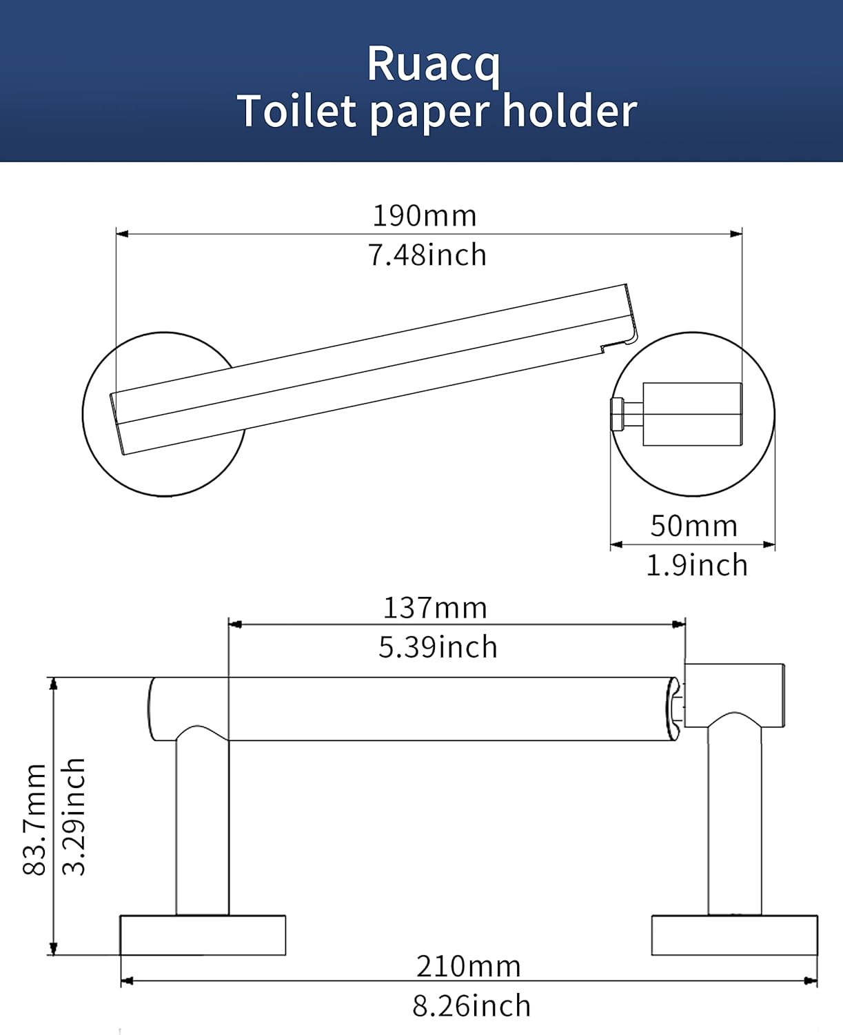 Ruacq Matte Black Toilet Paper Holder - Double Post Pivoting Design | Modern SUS 304 Stainless Steel Wall Mounted