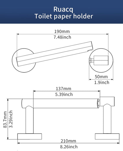 Ruacq Matte Black Toilet Paper Holder - Double Post Pivoting Design | Modern SUS 304 Stainless Steel Wall Mounted