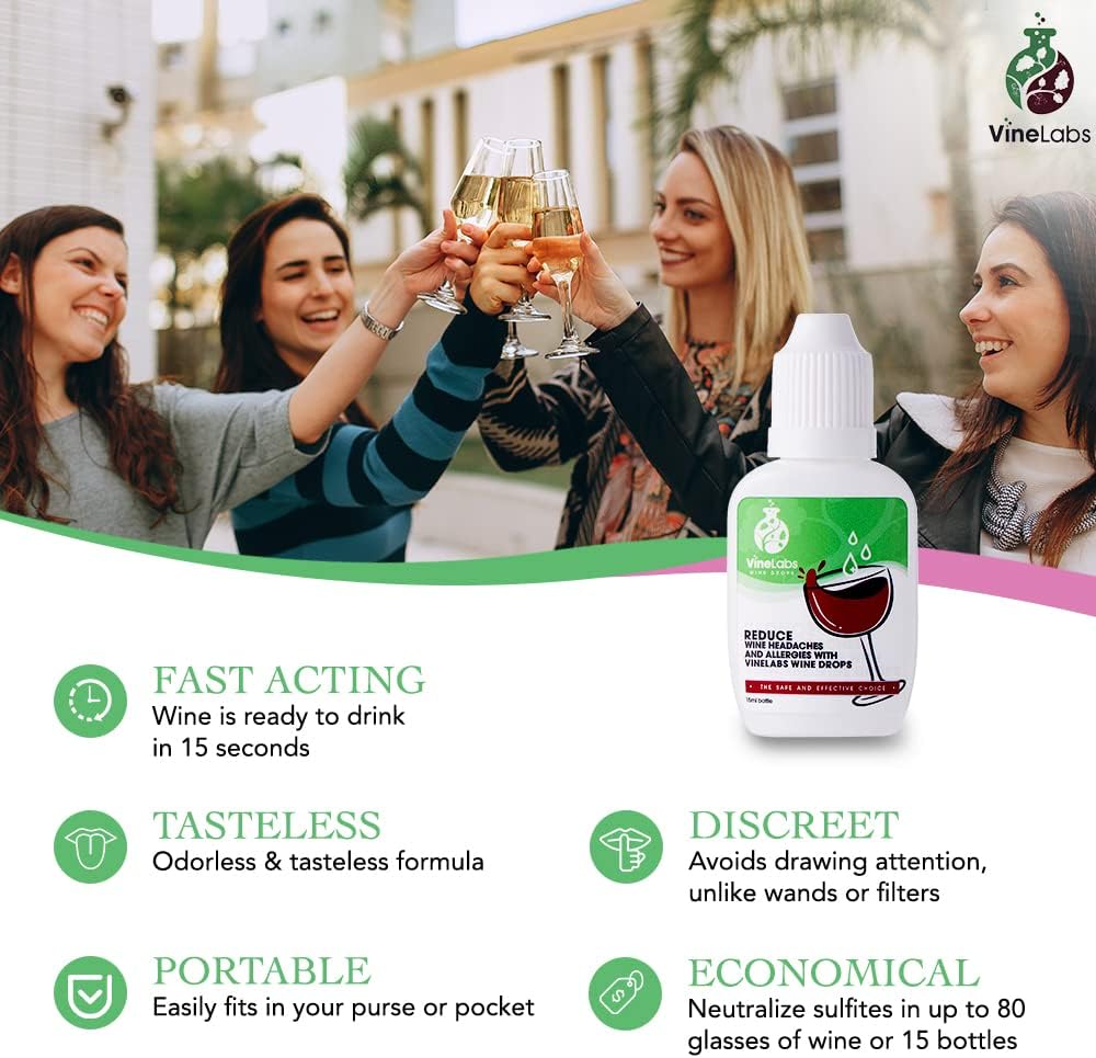 Sulfite Removing Wine Drops - 2pk - Odorless and Tasteless Purifier for Red and White Wines, Natural Headache Reducer, Made in the USA