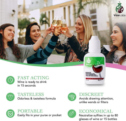 Sulfite Removing Wine Drops - 2pk - Odorless and Tasteless Purifier for Red and White Wines, Natural Headache Reducer, Made in the USA