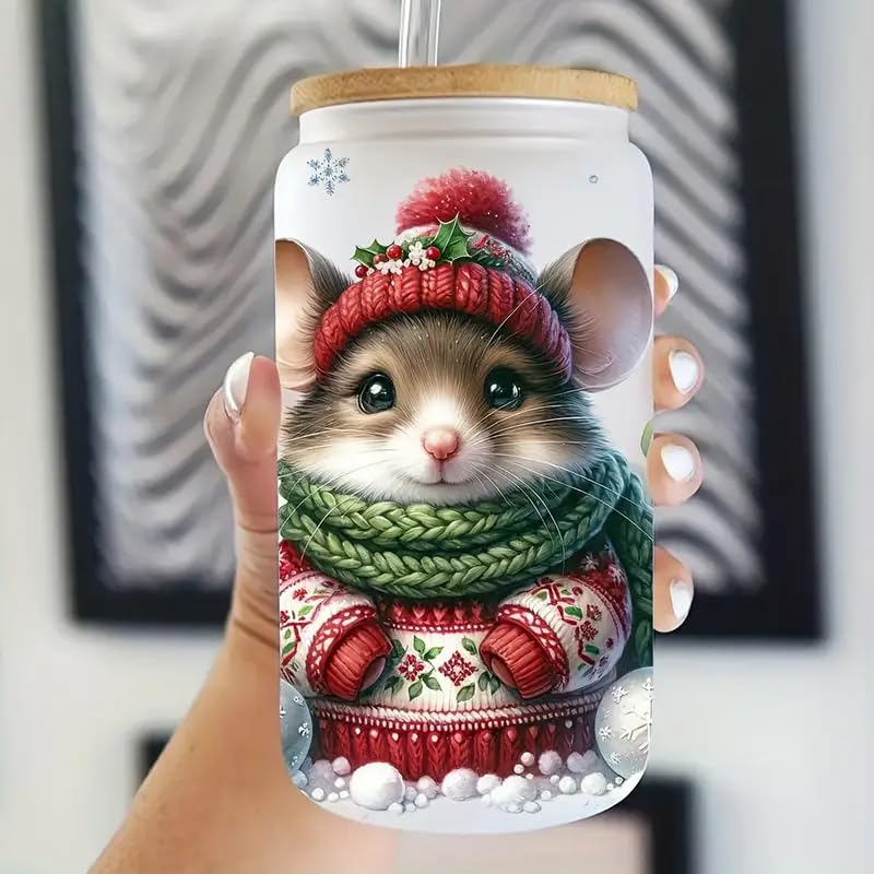 Christmas Mouse Bell Flower UV DTF Cup Wraps Waterproof Stickers for Glassware Crafts
