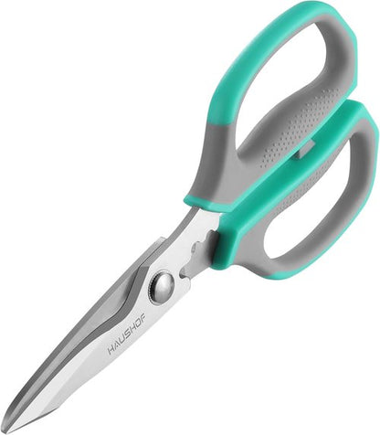 HAUSHOF Kitchen Scissors - Heavy Duty Stainless Steel Shears with Soft Grip | 8-1/4" U-Groove Design for Meat & Vegetables