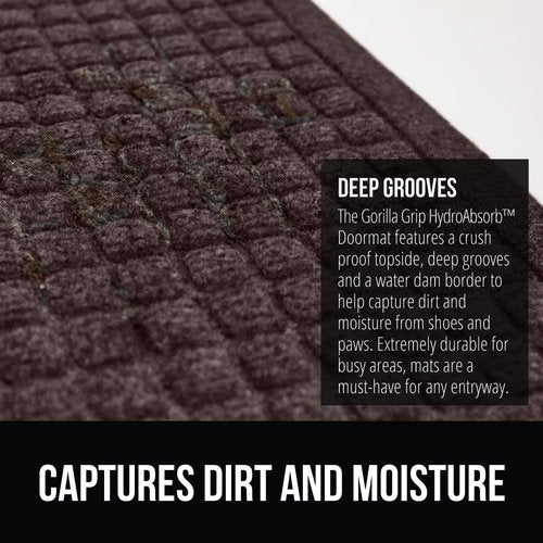 GORILLA GRIP® Ultra Absorbent Front Door Mat - Traps Dirt & Moisture, 47x35, Coffee Color