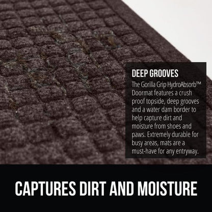 GORILLA GRIP® Ultra Absorbent Front Door Mat - Traps Dirt & Moisture, 47x35, Coffee Color
