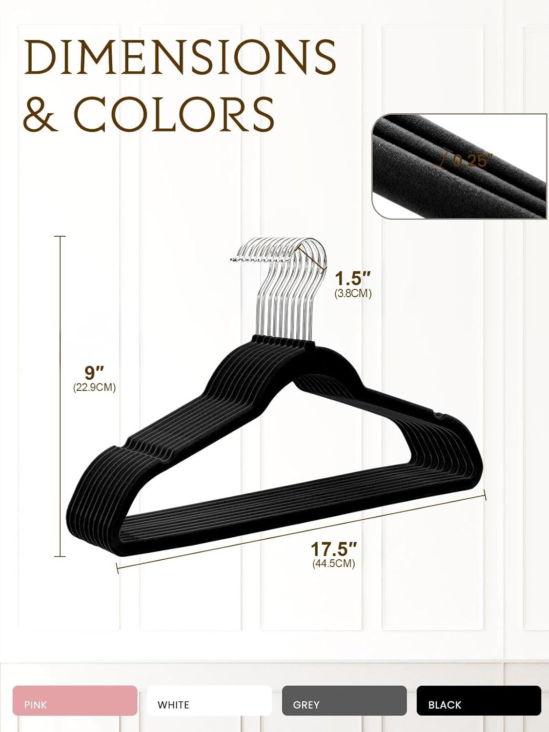 Smartor Velvet Hangers - 40 Pack Non-Slip Heavy Duty Felt Hangers | Premium Slim Black with 360° Rotating Hook