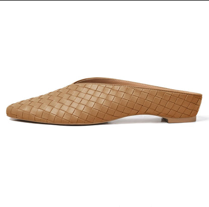 Woven Mules for Women Slip on Comfortabke Metallic Slides Ladies Trendy Square Toe Hidden Wedge Mules