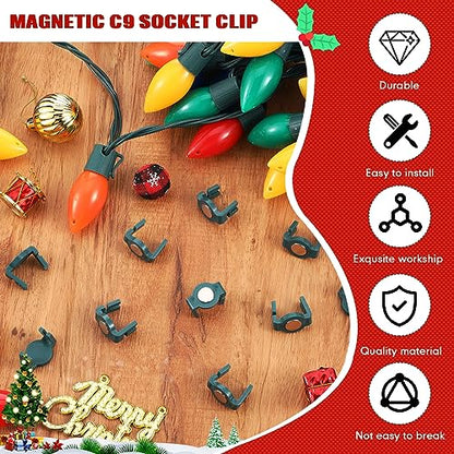 Frienda 200 Pieces Magnetic C9 Christmas Light Clips Outdoor Green Round