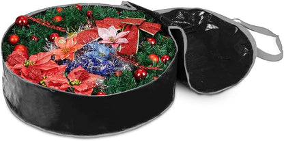 Propik Wreath Storage Bag - Tear-Resistant Holiday Container with Heavy-Duty Handles | 30” x 30” x 8” (Black)