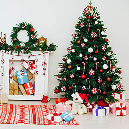 48PCS Christmas Candy Cane Hanging Ornaments Set - Lollipop Decorations with Gold & Silver Wire - Holiday Tree Decor