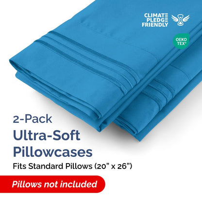 Standard Pillow Cases Set of 2 - Soft Hotel Quality Pillowcase Covers - Comfy & Wrinkle Free - Stain and Fade Resistant - Machine Washable Pillow Protectors - 2 Piece Set - Standard Size Denim Blue