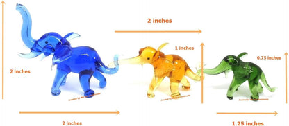 Skiennix Handmade Mini Elephant Family Figurines - 2" Blown Glass Art, Multicolor Jungle Decor