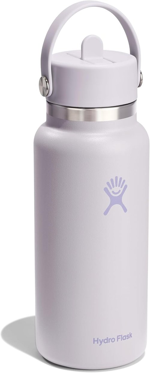 Hydro Flask Water Bottle - Insulated Stainless Steel - 32 Oz Wide Mouth with Flex Straw Lid in Sea Cloud Pink