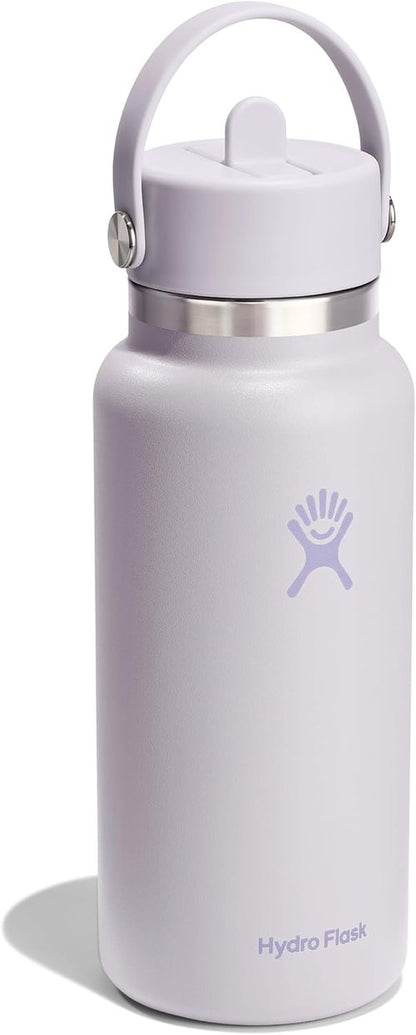 Hydro Flask Water Bottle - Insulated Stainless Steel - 32 Oz Wide Mouth with Flex Straw Lid in Sea Cloud Pink