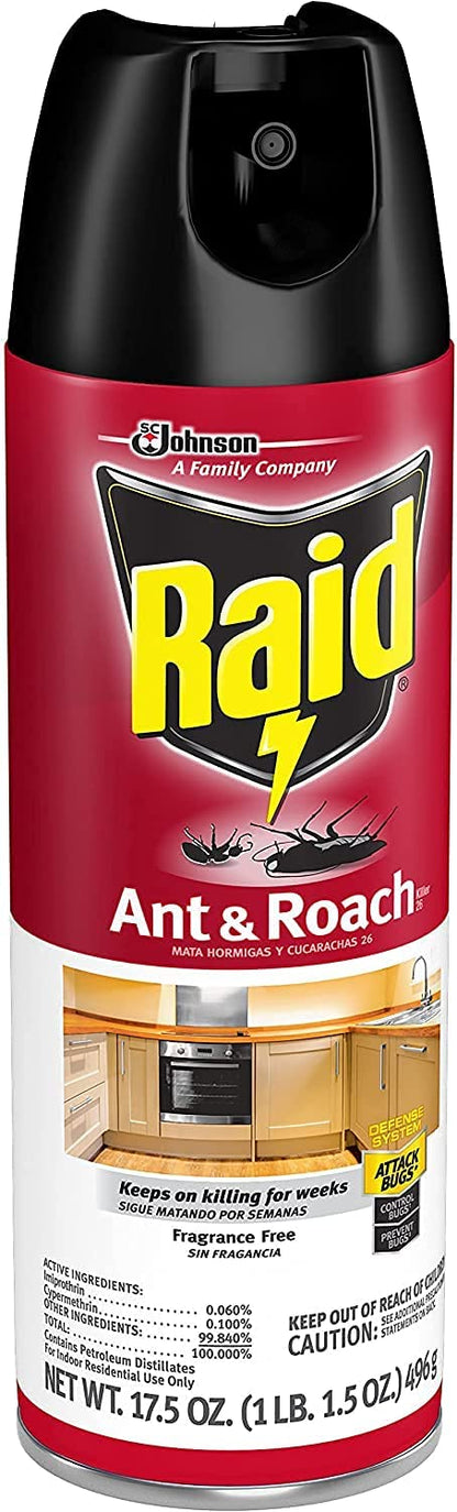 Raid Ant and Roach Killer - Fragrance-Free Formula | 17.5 Ounce (Pack of 4)