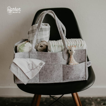 Parker Baby Diaper Caddy - Versatile Nursery Storage Bin & Car Organizer for Diapers - Gray