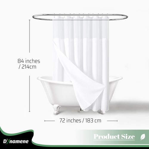 Dynamene Extra Long Shower Curtain, 84 Inch Long Waffle Fabric Shower Curtain for Bathroom, Tall Waterproof Cloth Shower Curtain Liner Set with Hook, Snap in Liner, Mesh Top Window, White, 72x84