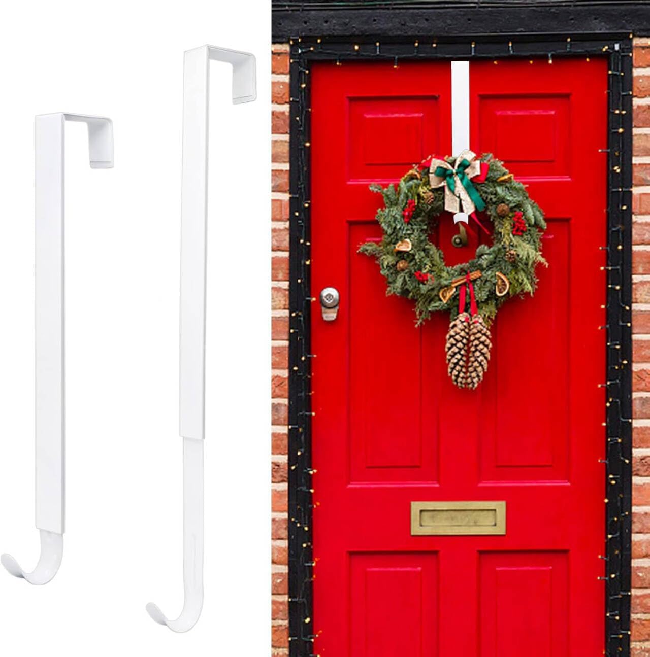 Skiennix Wreath Hanger - Adjustable 15 to 25 Inches | 20 lbs Capacity for Larger Doors - White