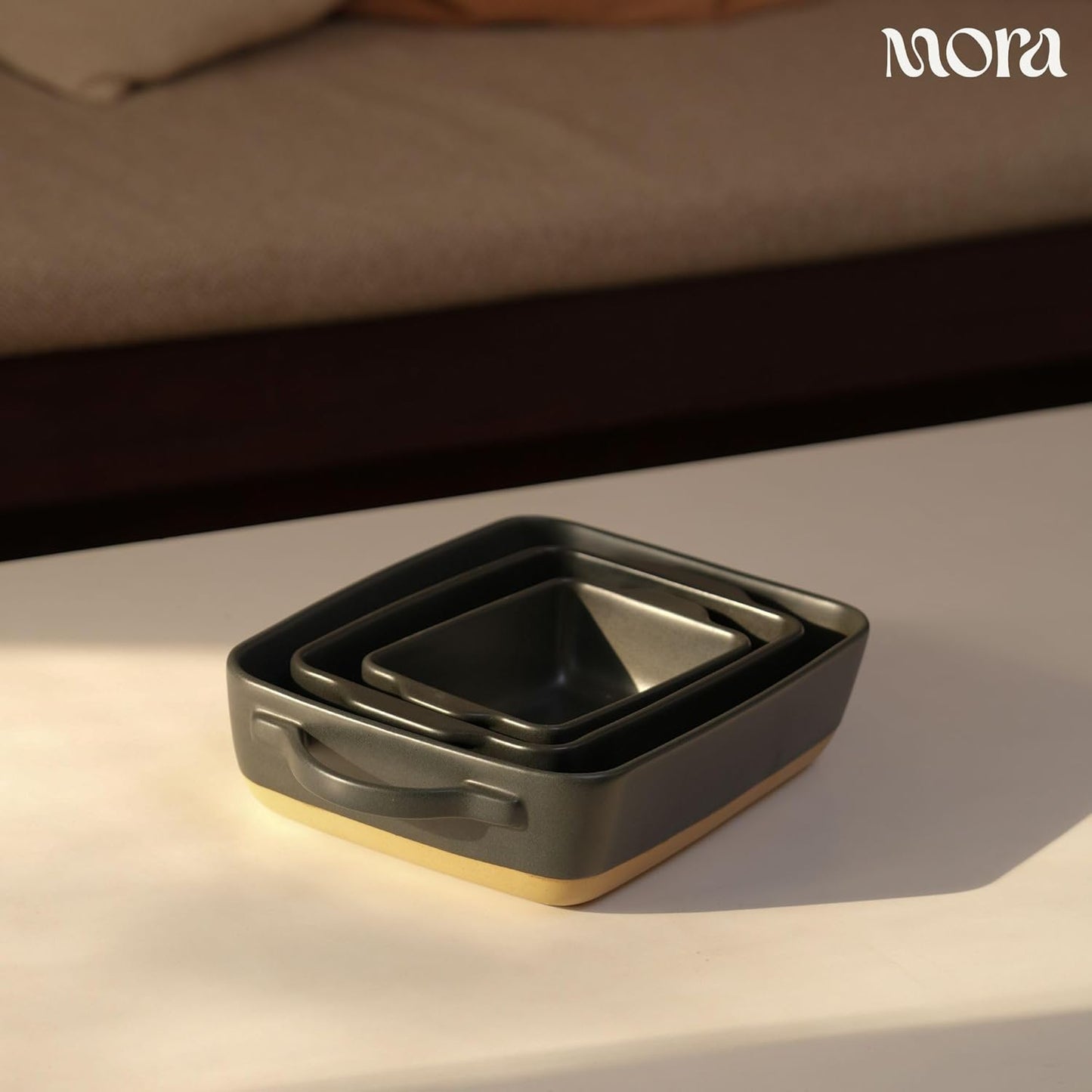 Mora Ceramic Baking Dishes Set of 2 - Versatile Casserole & Loaf Pans | 7x11 in, Porcelain, Freezer Safe - Liquorice