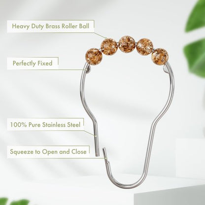 Amazer Shower Curtain Hooks, Decorative Shower Curtain Hooks, Amber Shower Curtain Rings Rustproof Stainless Steel Shower Hooks for Shower Curtain Liner Shower Rod Hook 12pcs