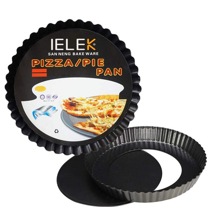 IELEK Tart Flan Pie Pan Nonstick Heavy Duty 10 Inch Quiche Cheese Molds With Removable Loose Bottom Fluted