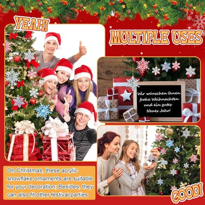 150 Pcs Winter Acrylic Snowflake Ornaments - Blue, Pink, Clear Christmas Decorations