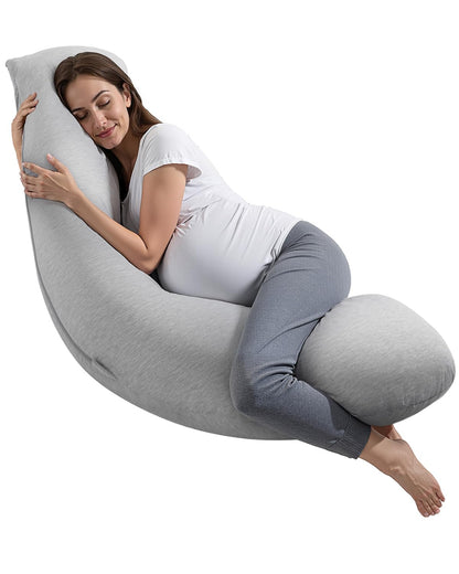 VEVOR L-Shaped Pregnancy Pillow - Soft & Breathable Maternity Body Support | Washable Jersey Cover, Light Gray