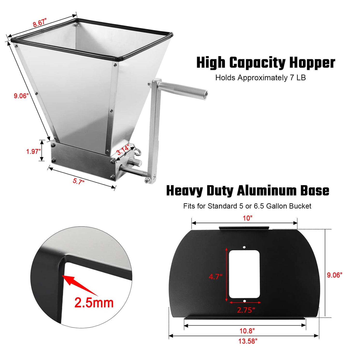 Hilangsan 2 Roller Malt Mill Manual Grain Crusher Grain Mill for Wine Brewing Wheat Barley Crusher Stainless Steel Roller Mill with Metal Base Handle Grain Grinder for Electric Drill