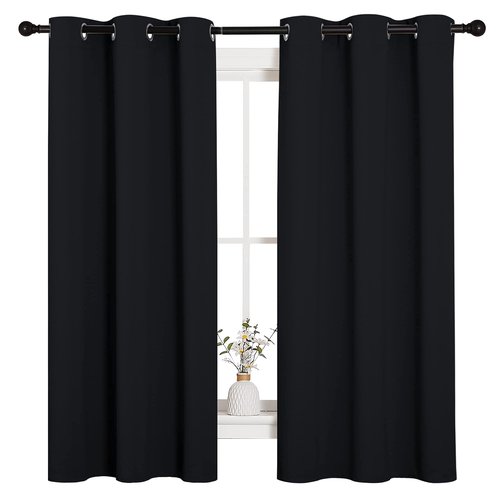 NICETOWN Pitch Black Solid Thermal Insulated Grommet Blackout Curtains/Drapes for Bedroom Window (2 Panels, 42 inches Wide by 63 inches Long, Black)