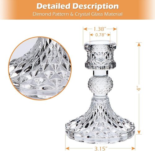 DARJEN Clear Glass Candlestick Holders Set - 12 Pcs 4" Taper Candle Holders for Weddings & Parties