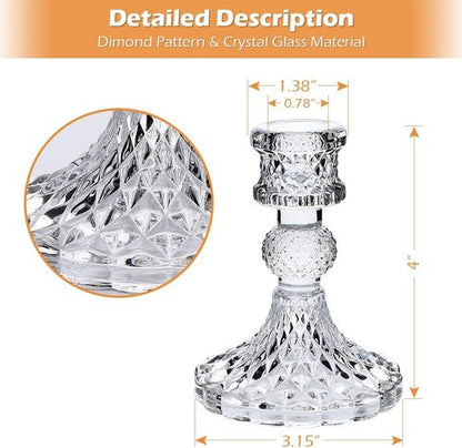 DARJEN Clear Glass Candlestick Holders Set - 12 Pcs 4" Taper Candle Holders for Weddings & Parties