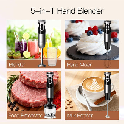 MegaWise Pro Hand Blender - Versatile 5-in-1 Kitchen Tool | Sleek Black Design, 2025 Model