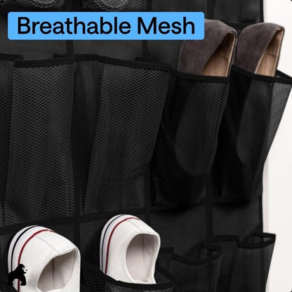 GORILLA GRIP Over The Door Shoe Organizer - 12 Large Breathable Mesh Pockets | Space-Saving Hanging Storage, Black 64H x 9.5W