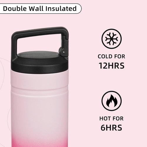 BJPKPK Insulated Water Bottle - 20 oz Double Wall Stainless Steel Tumbler with 2 Lids | Cherry Blossom Design