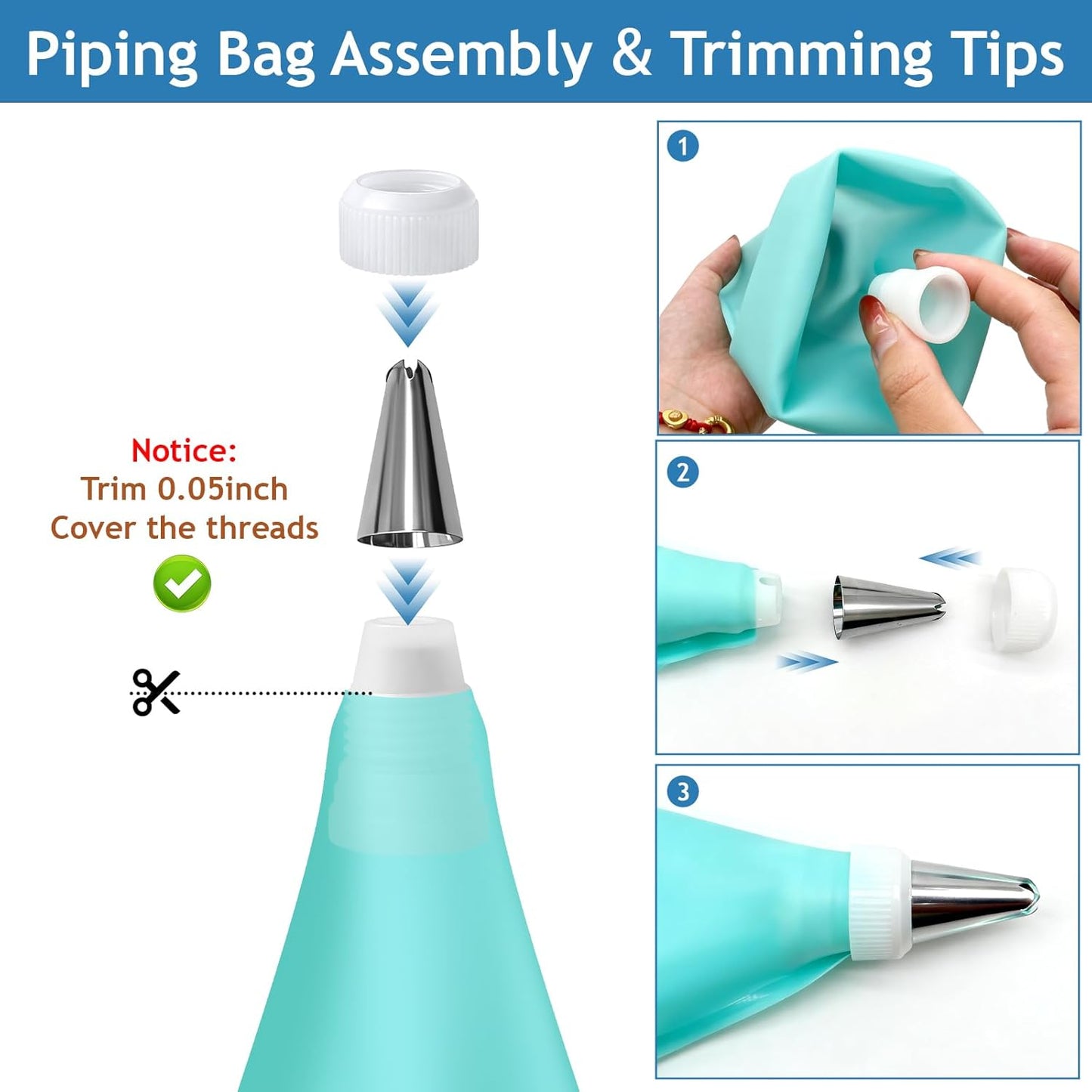 Skiennix Reusable Piping Bags Set - 14-Inch Pastry Bags with 14 Tips & Couplers for Cake Decorating