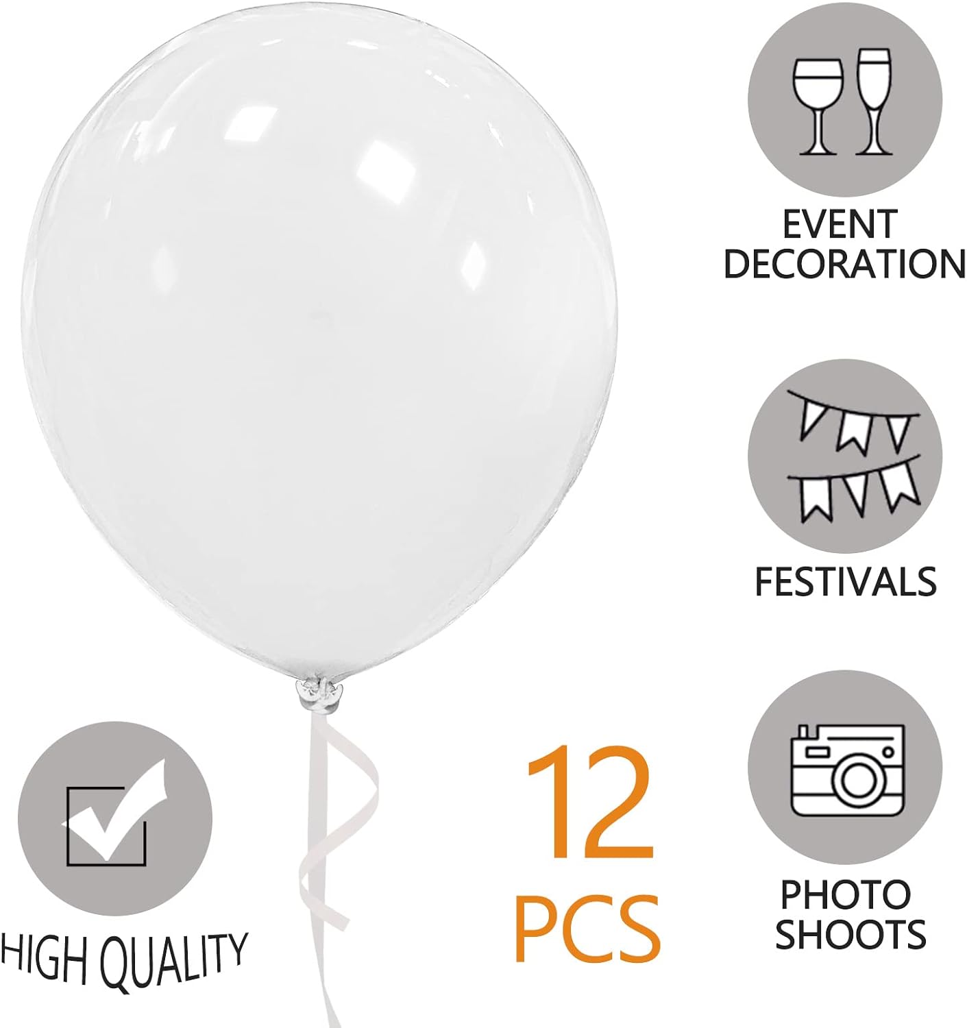 White Balloons | 18 Inch Large Latex Helium Balloons for Weddings, Birthdays & Baby Showers
