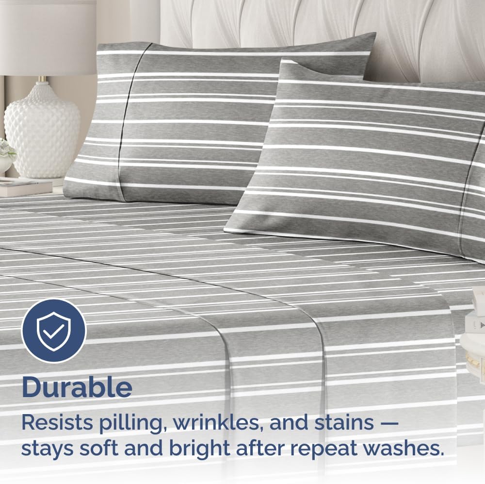 Skiennix Queen Pillow Cases Set of 4 - Ultra Soft Hotel Quality - Wrinkle-Free & Fade Resistant - Grey Stripes