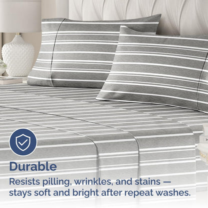 Skiennix Queen Pillow Cases Set of 4 - Ultra Soft Hotel Quality - Wrinkle-Free & Fade Resistant - Grey Stripes