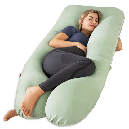 Meiz U-Shaped Pregnancy Pillow - Cooling Maternity Body Pillow for Comfort | 55 Inch Sage Green Rayon Cover