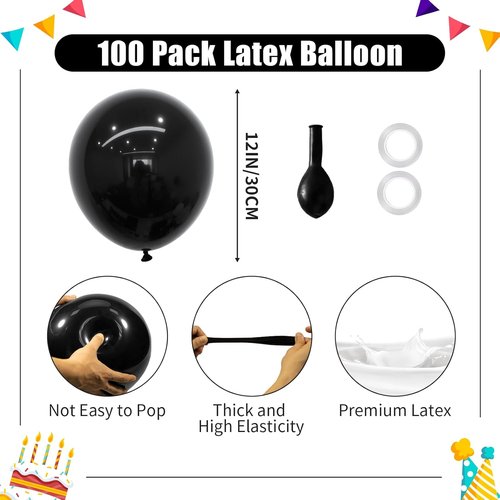 Black Balloons - 12 Inch Matte Latex Balloons | 100 Pack for Birthdays, Weddings & Celebrations