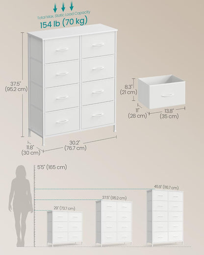 SONGMICS Dresser - 8-Drawer Storage Organizer Unit in Cloud White & Snow White | Stylish Bedroom Chest