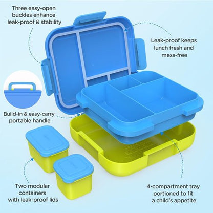 Caperci Bento Lunch Box for Kids - Large 4.8 Cups, Leak-Proof, Portable Handle | Blue/Juicy Pear