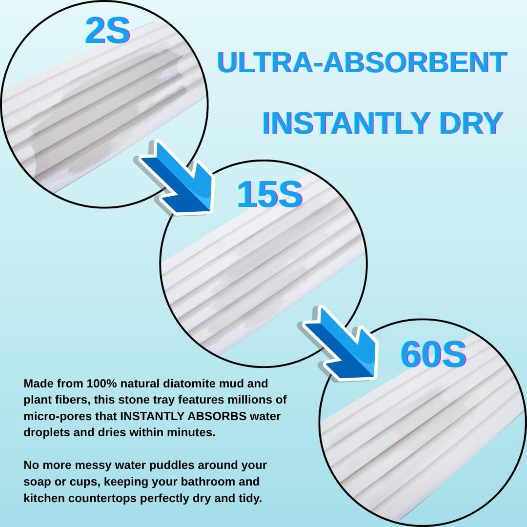 Skiennix Fast-Dry Diatomite Sink Tray Set - Ultra-Absorbent Soap Holder & Coaster | 8.3x4 Inches (White)