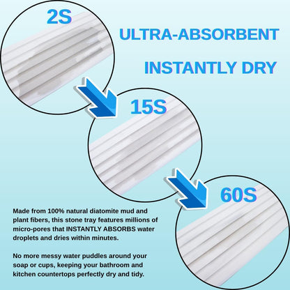 Skiennix Fast-Dry Diatomite Sink Tray Set - Ultra-Absorbent Soap Holder & Coaster | 8.3x4 Inches (White)