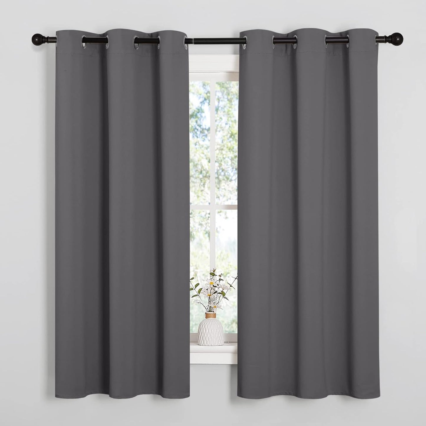 NICETOWN Blackout Curtains - Thermal Insulated Grommet Design for Bedroom | 2 Panels, Grey (W42 x L63-Inch)