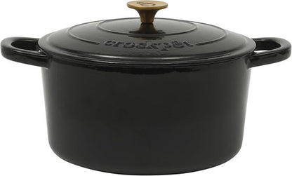 Crock Pot Artisan 7-Quart Round Cast Iron Dutch Oven - Durable Black Enamel Finish with Gold Knob