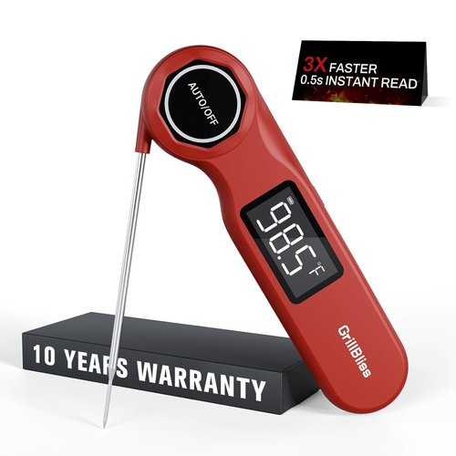 GrillBliss Instant Read Meat Thermometer - USB-C Rechargeable with 0.5s Fast Read & ±0.5℉ Accuracy | VA LCD Display