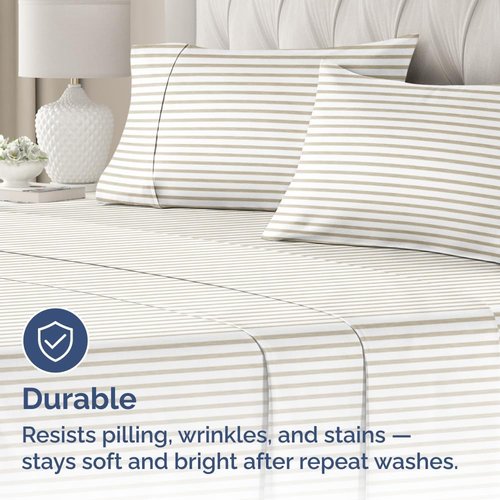 King Pillow Cases by Hotel Luxe - Ultra Soft, Wrinkle-Free Covers - 2 Piece Set in Beige Stripes
