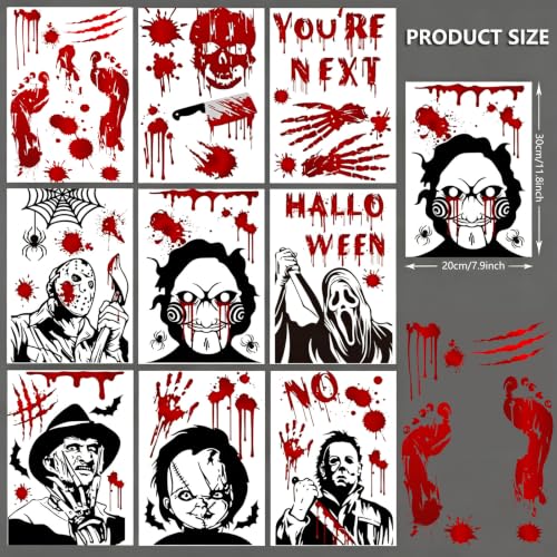 Red Halloween Window Cling Stickers - 9 Sheets Spooky Party Decorations