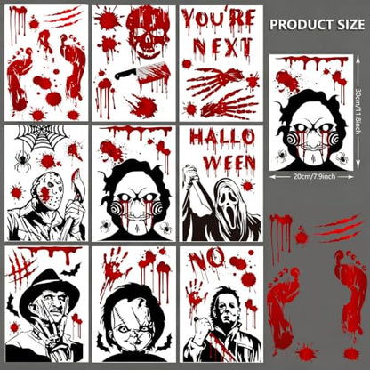Red Halloween Window Cling Stickers - 9 Sheets Spooky Party Decorations